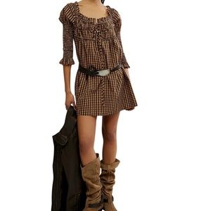 Free People Brown and White Scoop Neck Sundress